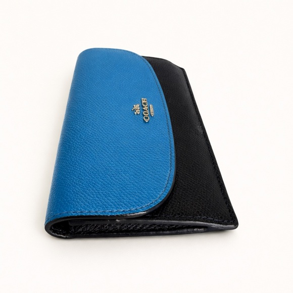 Coach Colorblock Blue & Navy Leather Snap Flap Wallet - Picture 3 of 7